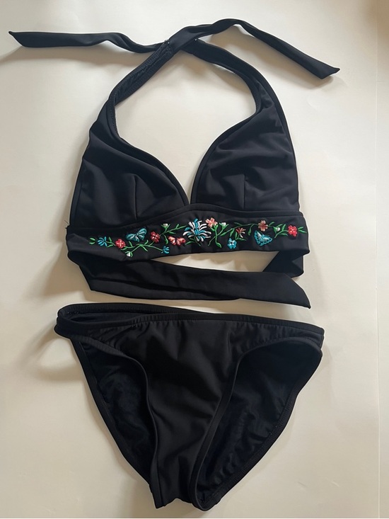 INC International Concepts Other - INC International Concepts Black Bikini with Colorful Floral Embroidery
